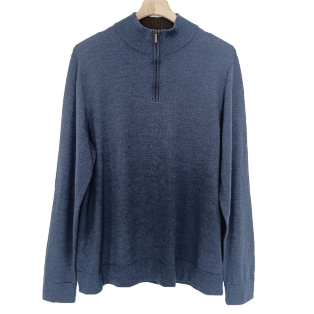 Maker & Company Sweater Men's‎ Size 2XLT 1/4 Zip Royal Blue Merino Wool